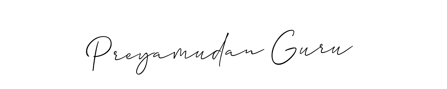 How to make Preyamudan Guru name signature. Use Allison_Script style for creating short signs online. This is the latest handwritten sign. Preyamudan Guru signature style 2 images and pictures png