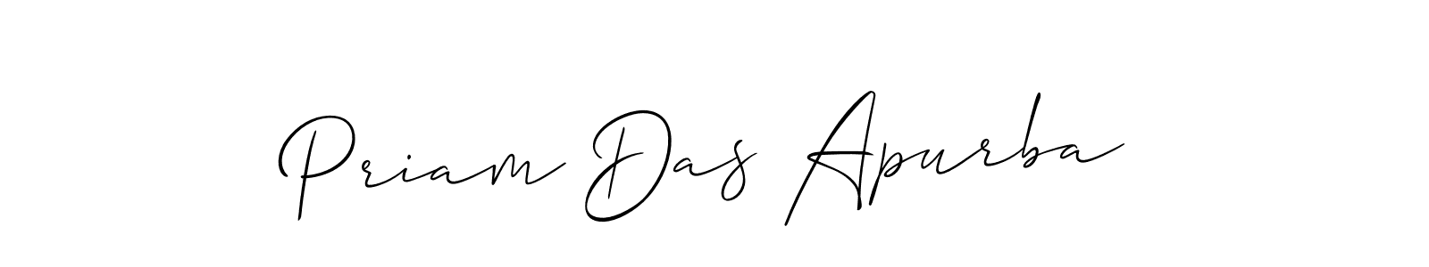 Make a short Priam Das Apurba signature style. Manage your documents anywhere anytime using Allison_Script. Create and add eSignatures, submit forms, share and send files easily. Priam Das Apurba signature style 2 images and pictures png