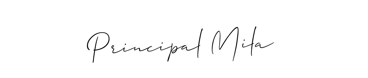 The best way (Allison_Script) to make a short signature is to pick only two or three words in your name. The name Principal Mila include a total of six letters. For converting this name. Principal Mila signature style 2 images and pictures png