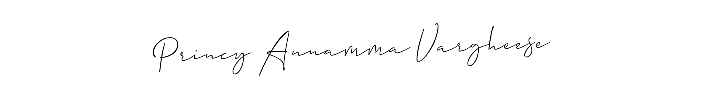 How to make Princy Annamma Vargheese name signature. Use Allison_Script style for creating short signs online. This is the latest handwritten sign. Princy Annamma Vargheese signature style 2 images and pictures png