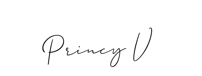Allison_Script is a professional signature style that is perfect for those who want to add a touch of class to their signature. It is also a great choice for those who want to make their signature more unique. Get Princy V name to fancy signature for free. Princy V signature style 2 images and pictures png