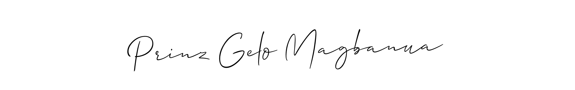 You should practise on your own different ways (Allison_Script) to write your name (Prinz Gelo Magbanua) in signature. don't let someone else do it for you. Prinz Gelo Magbanua signature style 2 images and pictures png