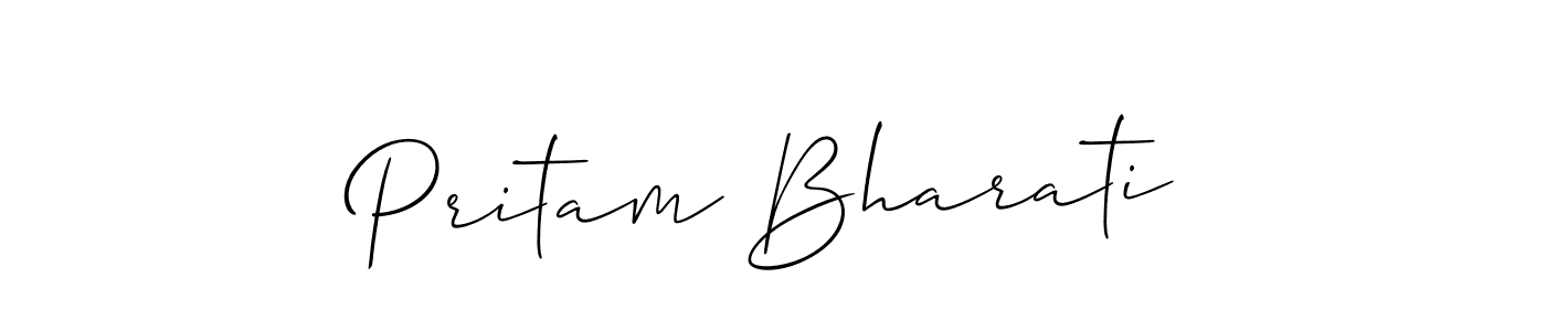 Similarly Allison_Script is the best handwritten signature design. Signature creator online .You can use it as an online autograph creator for name Pritam Bharati. Pritam Bharati signature style 2 images and pictures png