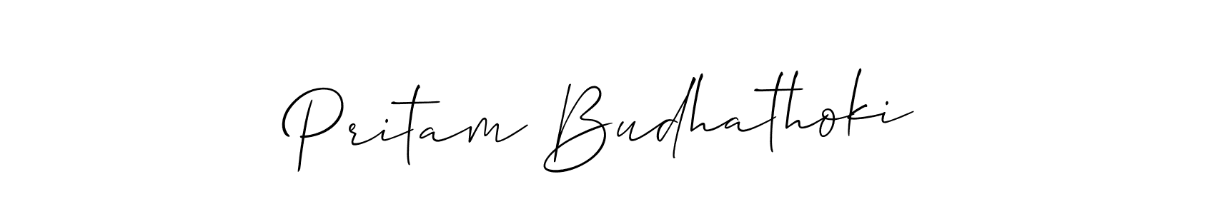 How to Draw Pritam Budhathoki signature style? Allison_Script is a latest design signature styles for name Pritam Budhathoki. Pritam Budhathoki signature style 2 images and pictures png