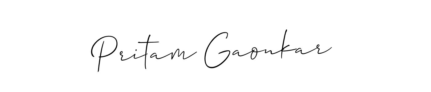 if you are searching for the best signature style for your name Pritam Gaonkar. so please give up your signature search. here we have designed multiple signature styles  using Allison_Script. Pritam Gaonkar signature style 2 images and pictures png