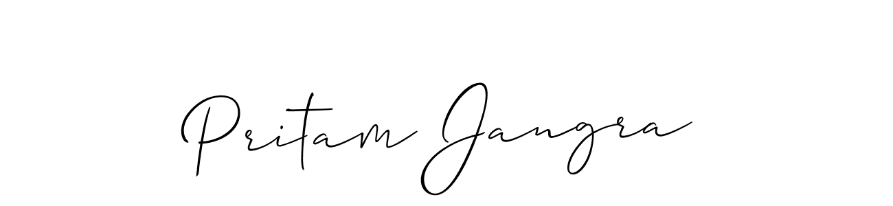 Create a beautiful signature design for name Pritam Jangra. With this signature (Allison_Script) fonts, you can make a handwritten signature for free. Pritam Jangra signature style 2 images and pictures png