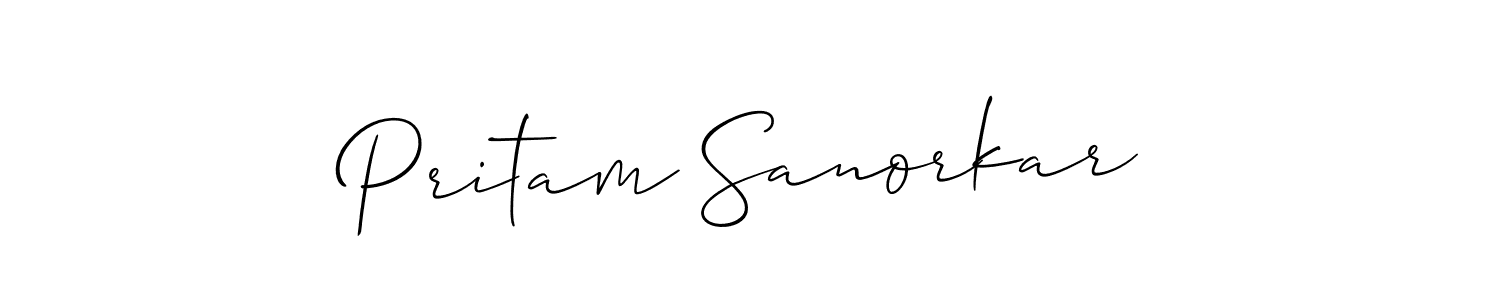 The best way (Allison_Script) to make a short signature is to pick only two or three words in your name. The name Pritam Sanorkar include a total of six letters. For converting this name. Pritam Sanorkar signature style 2 images and pictures png