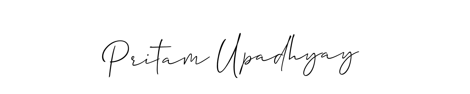 You should practise on your own different ways (Allison_Script) to write your name (Pritam Upadhyay) in signature. don't let someone else do it for you. Pritam Upadhyay signature style 2 images and pictures png