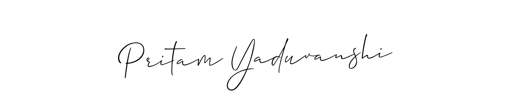 Also You can easily find your signature by using the search form. We will create Pritam Yaduvanshi name handwritten signature images for you free of cost using Allison_Script sign style. Pritam Yaduvanshi signature style 2 images and pictures png