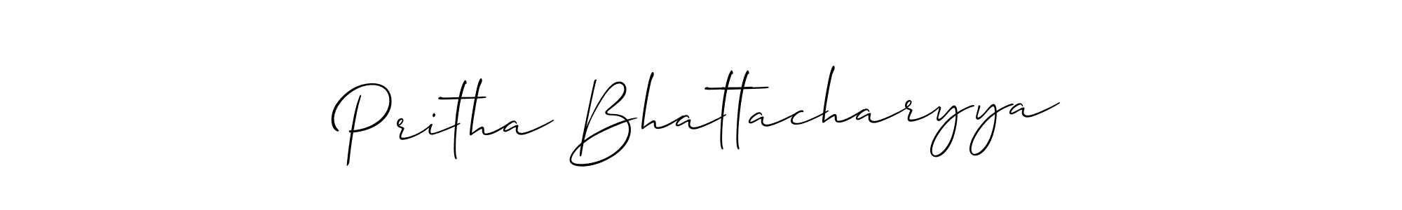 The best way (Allison_Script) to make a short signature is to pick only two or three words in your name. The name Pritha Bhattacharyya include a total of six letters. For converting this name. Pritha Bhattacharyya signature style 2 images and pictures png