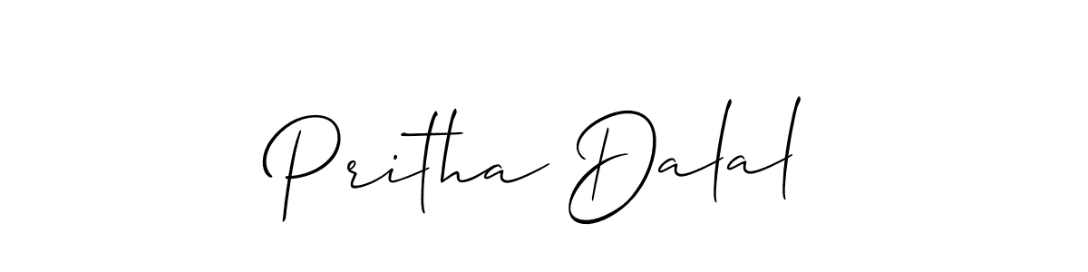 The best way (Allison_Script) to make a short signature is to pick only two or three words in your name. The name Pritha Dalal include a total of six letters. For converting this name. Pritha Dalal signature style 2 images and pictures png