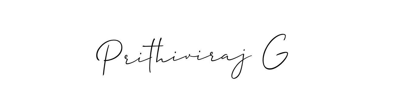Use a signature maker to create a handwritten signature online. With this signature software, you can design (Allison_Script) your own signature for name Prithiviraj G. Prithiviraj G signature style 2 images and pictures png