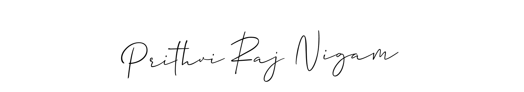 Allison_Script is a professional signature style that is perfect for those who want to add a touch of class to their signature. It is also a great choice for those who want to make their signature more unique. Get Prithvi Raj Nigam name to fancy signature for free. Prithvi Raj Nigam signature style 2 images and pictures png