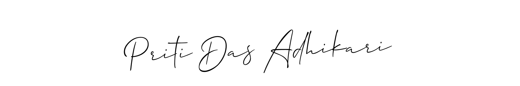 The best way (Allison_Script) to make a short signature is to pick only two or three words in your name. The name Priti Das Adhikari include a total of six letters. For converting this name. Priti Das Adhikari signature style 2 images and pictures png