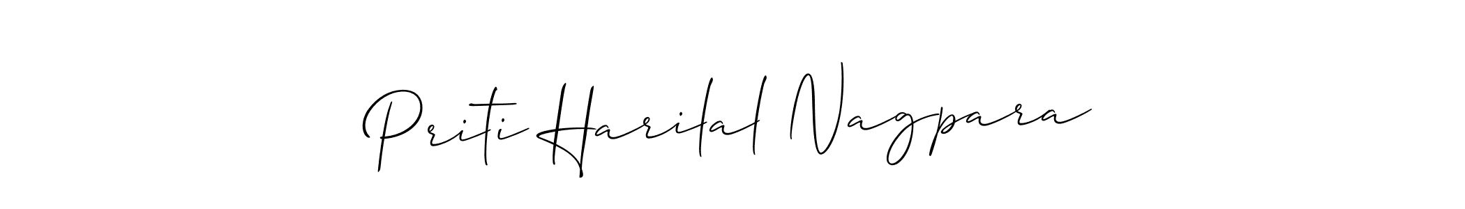 It looks lik you need a new signature style for name Priti Harilal Nagpara. Design unique handwritten (Allison_Script) signature with our free signature maker in just a few clicks. Priti Harilal Nagpara signature style 2 images and pictures png