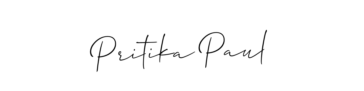Allison_Script is a professional signature style that is perfect for those who want to add a touch of class to their signature. It is also a great choice for those who want to make their signature more unique. Get Pritika Paul name to fancy signature for free. Pritika Paul signature style 2 images and pictures png