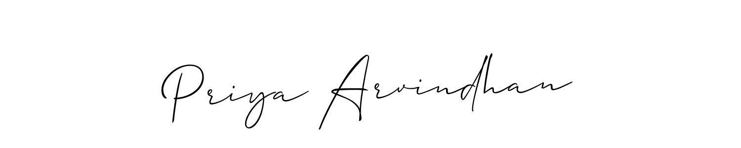 Allison_Script is a professional signature style that is perfect for those who want to add a touch of class to their signature. It is also a great choice for those who want to make their signature more unique. Get Priya Arvindhan name to fancy signature for free. Priya Arvindhan signature style 2 images and pictures png