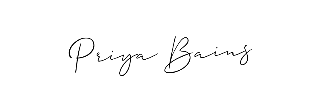 The best way (Allison_Script) to make a short signature is to pick only two or three words in your name. The name Priya Bains include a total of six letters. For converting this name. Priya Bains signature style 2 images and pictures png