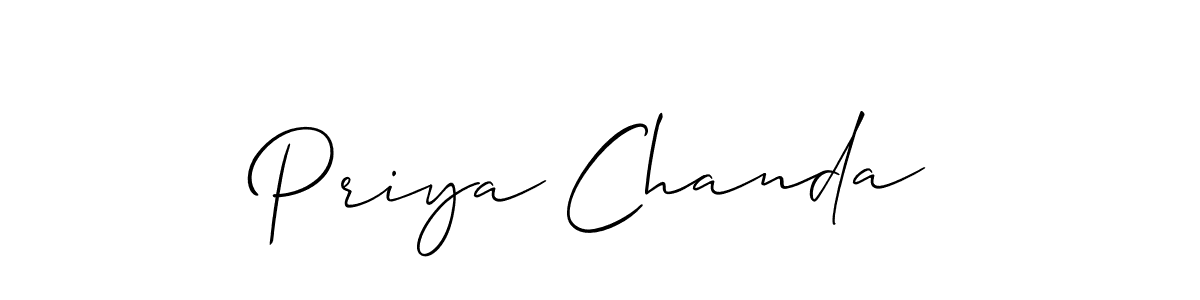 Allison_Script is a professional signature style that is perfect for those who want to add a touch of class to their signature. It is also a great choice for those who want to make their signature more unique. Get Priya Chanda name to fancy signature for free. Priya Chanda signature style 2 images and pictures png