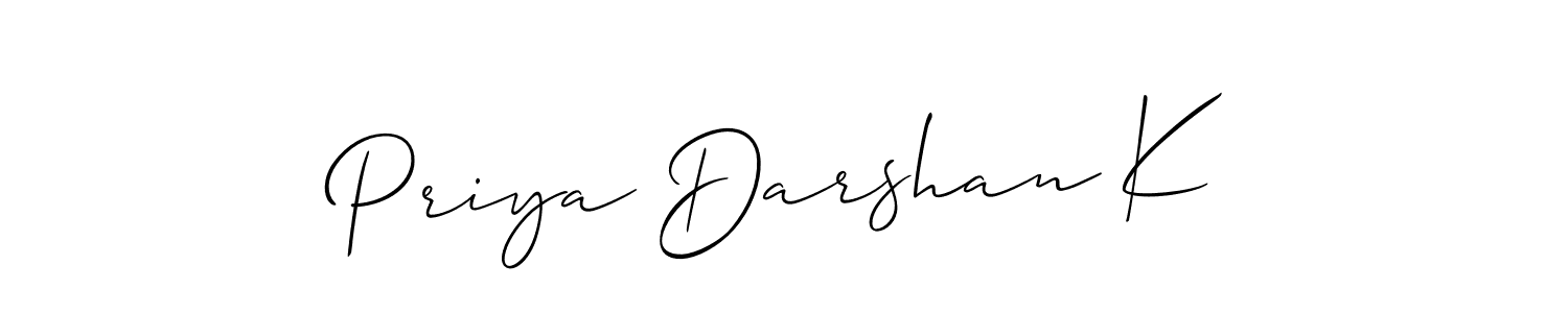 The best way (Allison_Script) to make a short signature is to pick only two or three words in your name. The name Priya Darshan K include a total of six letters. For converting this name. Priya Darshan K signature style 2 images and pictures png