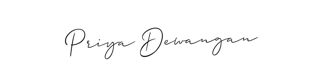 The best way (Allison_Script) to make a short signature is to pick only two or three words in your name. The name Priya Dewangan include a total of six letters. For converting this name. Priya Dewangan signature style 2 images and pictures png