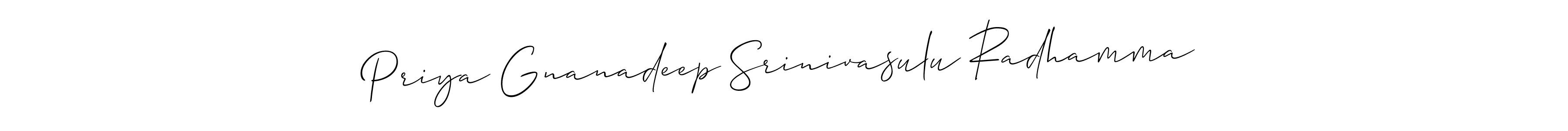 Make a short Priya Gnanadeep Srinivasulu Radhamma signature style. Manage your documents anywhere anytime using Allison_Script. Create and add eSignatures, submit forms, share and send files easily. Priya Gnanadeep Srinivasulu Radhamma signature style 2 images and pictures png