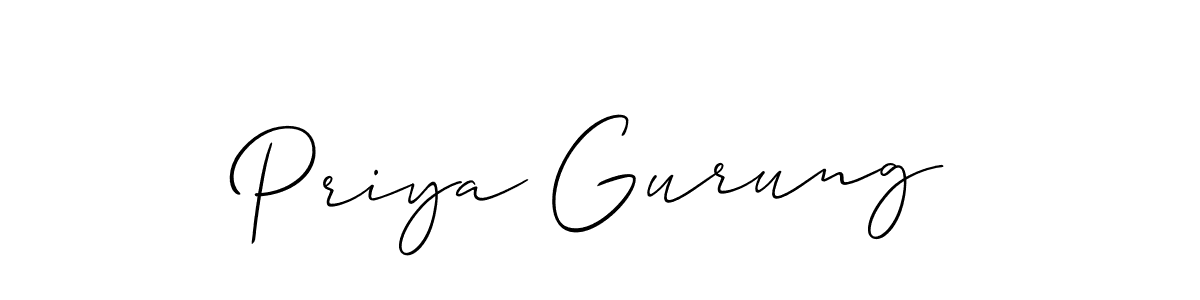 Allison_Script is a professional signature style that is perfect for those who want to add a touch of class to their signature. It is also a great choice for those who want to make their signature more unique. Get Priya Gurung name to fancy signature for free. Priya Gurung signature style 2 images and pictures png