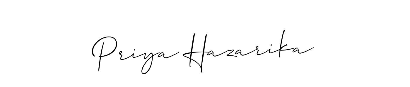 The best way (Allison_Script) to make a short signature is to pick only two or three words in your name. The name Priya Hazarika include a total of six letters. For converting this name. Priya Hazarika signature style 2 images and pictures png