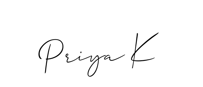Make a short Priya K signature style. Manage your documents anywhere anytime using Allison_Script. Create and add eSignatures, submit forms, share and send files easily. Priya K signature style 2 images and pictures png