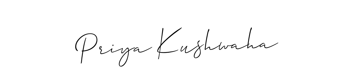 The best way (Allison_Script) to make a short signature is to pick only two or three words in your name. The name Priya Kushwaha include a total of six letters. For converting this name. Priya Kushwaha signature style 2 images and pictures png