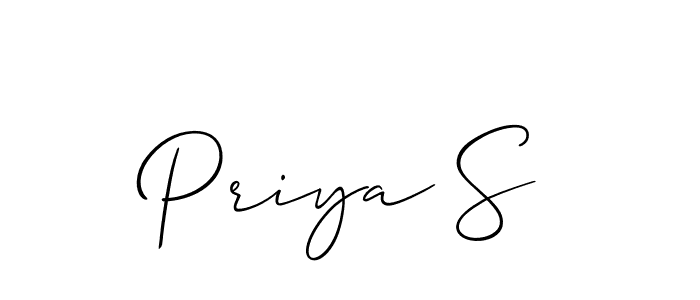 The best way (Allison_Script) to make a short signature is to pick only two or three words in your name. The name Priya S include a total of six letters. For converting this name. Priya S signature style 2 images and pictures png