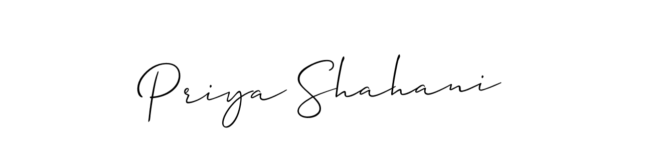 The best way (Allison_Script) to make a short signature is to pick only two or three words in your name. The name Priya Shahani include a total of six letters. For converting this name. Priya Shahani signature style 2 images and pictures png