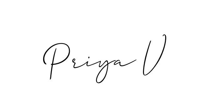 Use a signature maker to create a handwritten signature online. With this signature software, you can design (Allison_Script) your own signature for name Priya V. Priya V signature style 2 images and pictures png