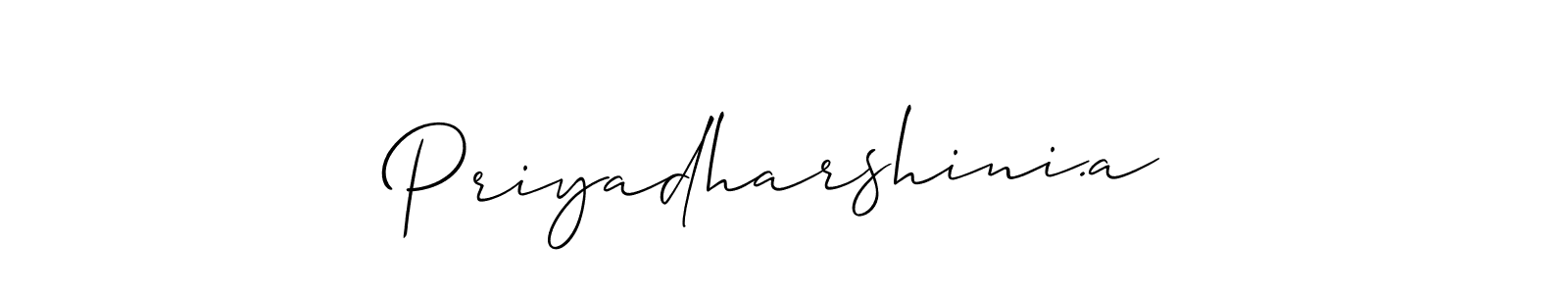 Similarly Allison_Script is the best handwritten signature design. Signature creator online .You can use it as an online autograph creator for name Priyadharshini.a. Priyadharshini.a signature style 2 images and pictures png
