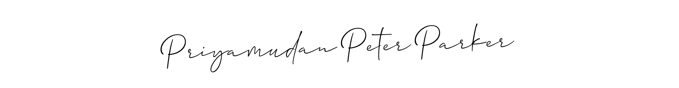 The best way (Allison_Script) to make a short signature is to pick only two or three words in your name. The name Priyamudan Peter Parker include a total of six letters. For converting this name. Priyamudan Peter Parker signature style 2 images and pictures png