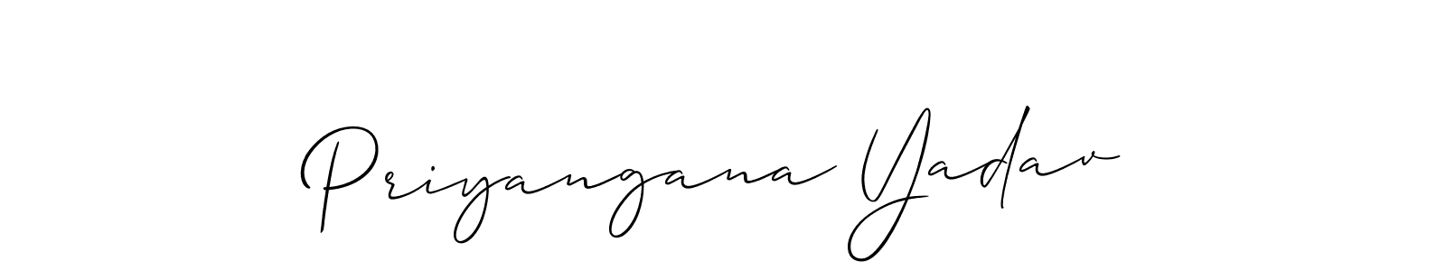 The best way (Allison_Script) to make a short signature is to pick only two or three words in your name. The name Priyangana Yadav include a total of six letters. For converting this name. Priyangana Yadav signature style 2 images and pictures png