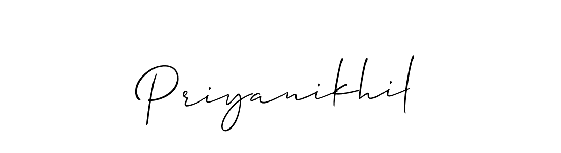 Allison_Script is a professional signature style that is perfect for those who want to add a touch of class to their signature. It is also a great choice for those who want to make their signature more unique. Get Priyanikhil name to fancy signature for free. Priyanikhil signature style 2 images and pictures png