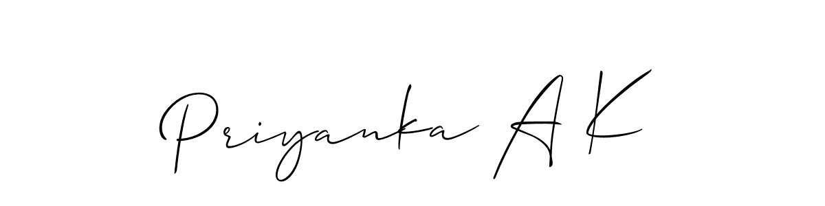 Make a short Priyanka A K signature style. Manage your documents anywhere anytime using Allison_Script. Create and add eSignatures, submit forms, share and send files easily. Priyanka A K signature style 2 images and pictures png