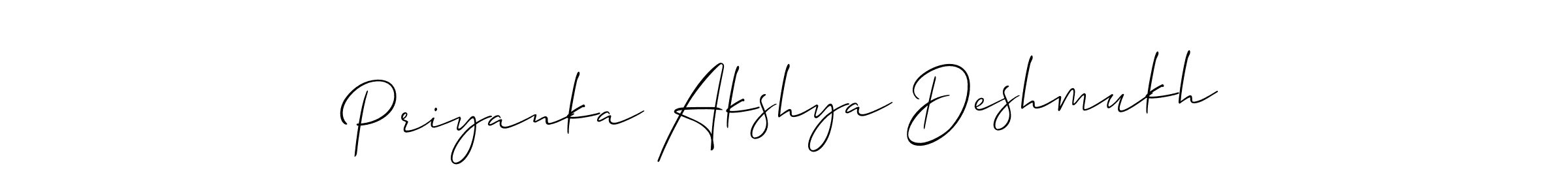 Make a short Priyanka Akshya Deshmukh signature style. Manage your documents anywhere anytime using Allison_Script. Create and add eSignatures, submit forms, share and send files easily. Priyanka Akshya Deshmukh signature style 2 images and pictures png