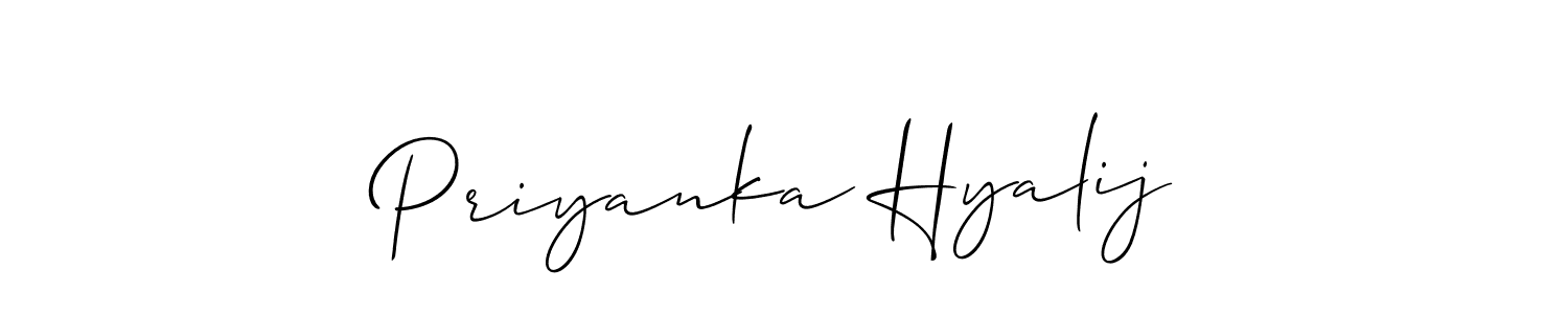 You should practise on your own different ways (Allison_Script) to write your name (Priyanka Hyalij) in signature. don't let someone else do it for you. Priyanka Hyalij signature style 2 images and pictures png