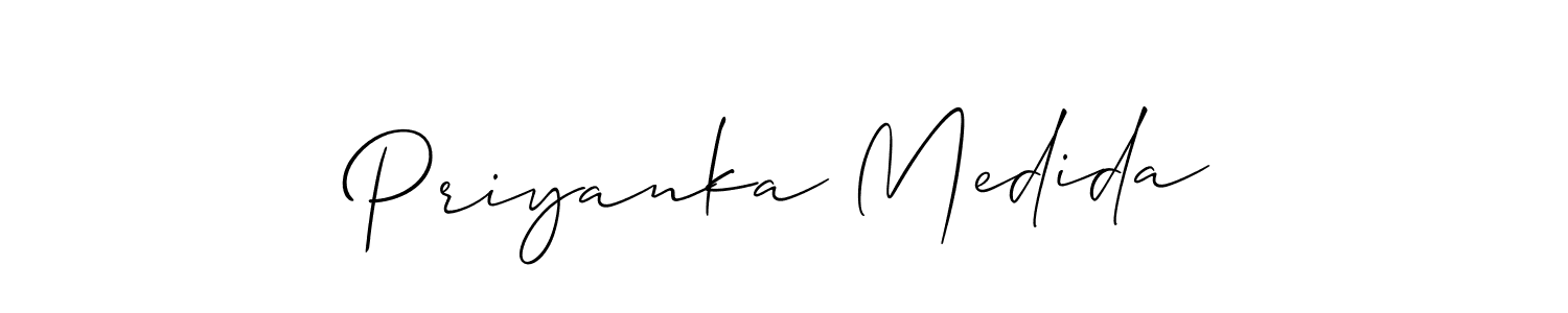 Allison_Script is a professional signature style that is perfect for those who want to add a touch of class to their signature. It is also a great choice for those who want to make their signature more unique. Get Priyanka Medida name to fancy signature for free. Priyanka Medida signature style 2 images and pictures png