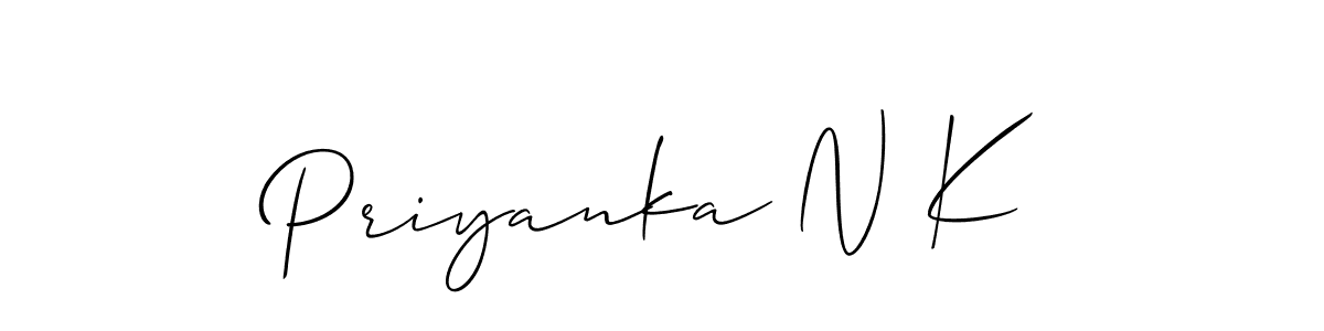 How to make Priyanka N K name signature. Use Allison_Script style for creating short signs online. This is the latest handwritten sign. Priyanka N K signature style 2 images and pictures png