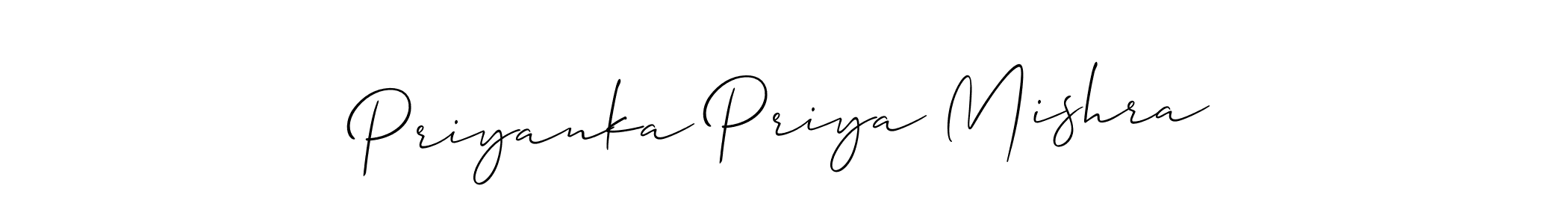 How to make Priyanka Priya Mishra name signature. Use Allison_Script style for creating short signs online. This is the latest handwritten sign. Priyanka Priya Mishra signature style 2 images and pictures png