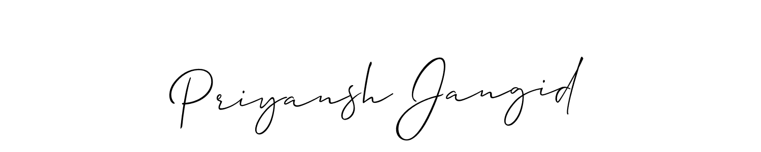Allison_Script is a professional signature style that is perfect for those who want to add a touch of class to their signature. It is also a great choice for those who want to make their signature more unique. Get Priyansh Jangid name to fancy signature for free. Priyansh Jangid signature style 2 images and pictures png