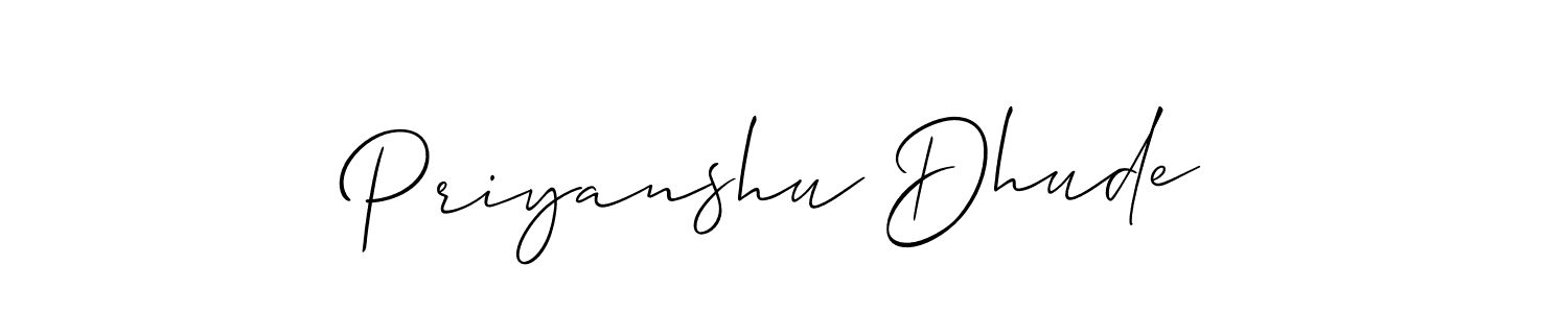 The best way (Allison_Script) to make a short signature is to pick only two or three words in your name. The name Priyanshu Dhude include a total of six letters. For converting this name. Priyanshu Dhude signature style 2 images and pictures png