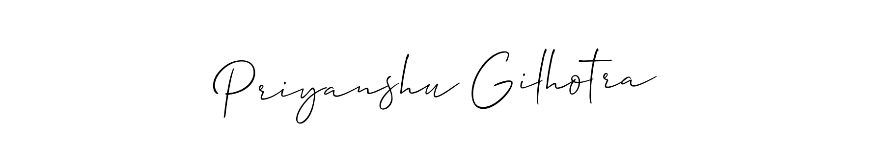 Make a short Priyanshu Gilhotra signature style. Manage your documents anywhere anytime using Allison_Script. Create and add eSignatures, submit forms, share and send files easily. Priyanshu Gilhotra signature style 2 images and pictures png