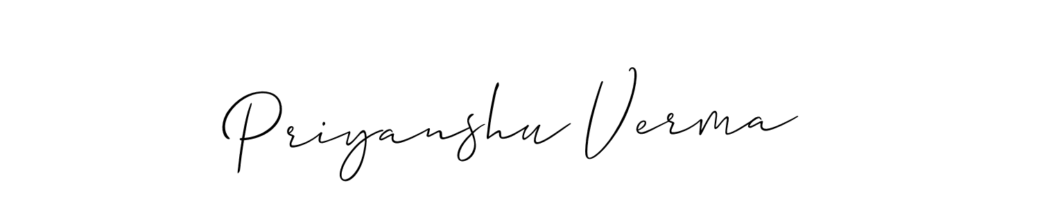 The best way (Allison_Script) to make a short signature is to pick only two or three words in your name. The name Priyanshu Verma include a total of six letters. For converting this name. Priyanshu Verma signature style 2 images and pictures png