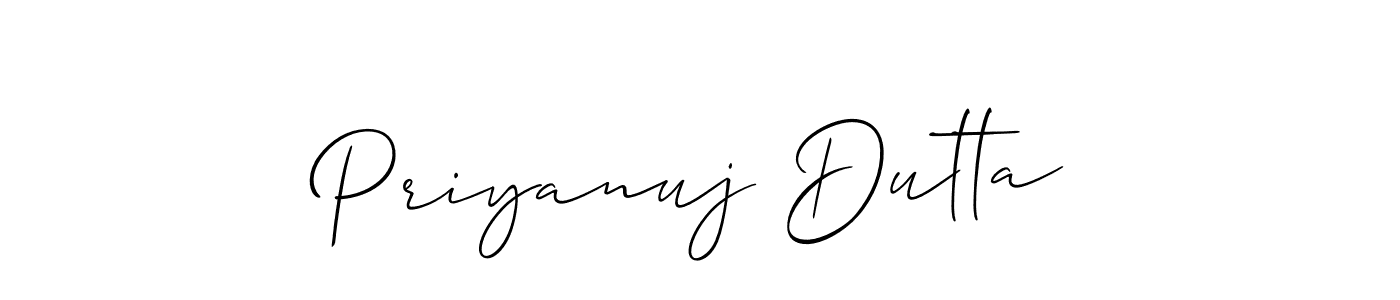 Allison_Script is a professional signature style that is perfect for those who want to add a touch of class to their signature. It is also a great choice for those who want to make their signature more unique. Get Priyanuj Dutta name to fancy signature for free. Priyanuj Dutta signature style 2 images and pictures png