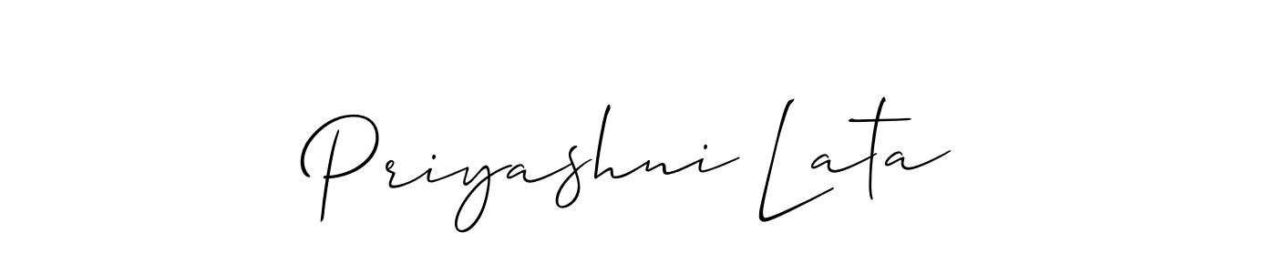 The best way (Allison_Script) to make a short signature is to pick only two or three words in your name. The name Priyashni Lata include a total of six letters. For converting this name. Priyashni Lata signature style 2 images and pictures png