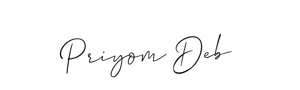 Use a signature maker to create a handwritten signature online. With this signature software, you can design (Allison_Script) your own signature for name Priyom Deb. Priyom Deb signature style 2 images and pictures png